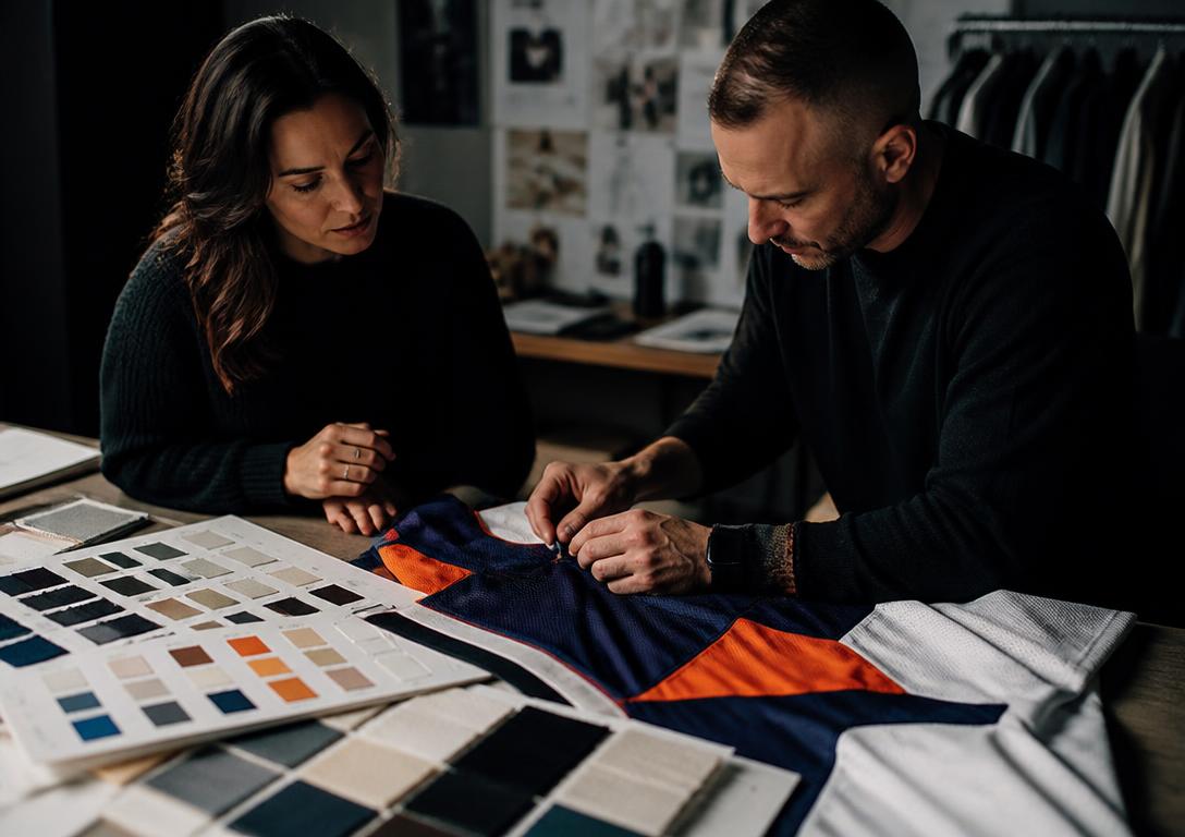 Collaborative garment material and construction development on a design table